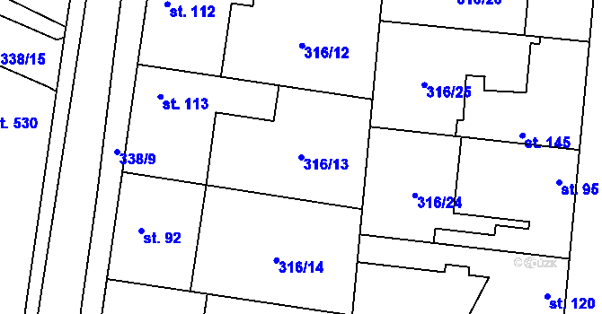 Parcela st. 316/13 v KÚ Ořech, Katastrální mapa