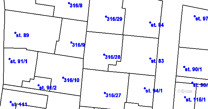 Parcela st. 316/28 v KÚ Ořech, Katastrální mapa