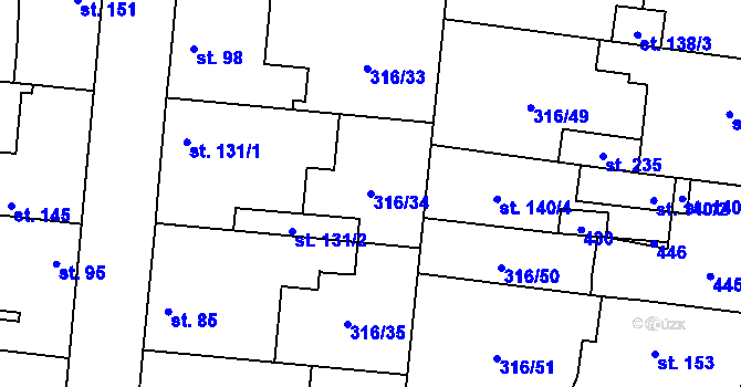 Parcela st. 316/34 v KÚ Ořech, Katastrální mapa