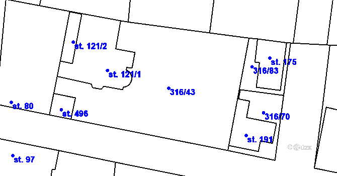 Parcela st. 316/43 v KÚ Ořech, Katastrální mapa