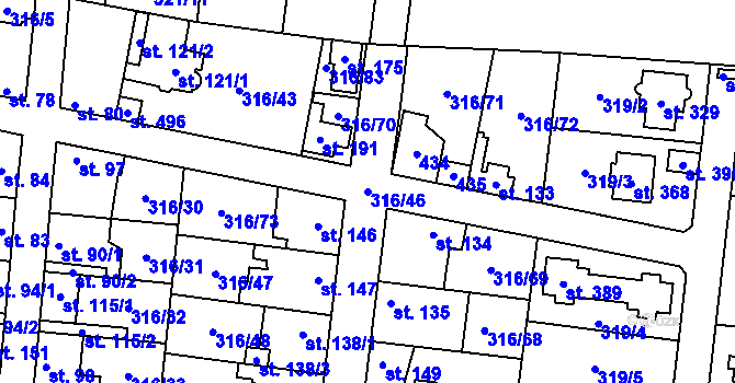 Parcela st. 316/46 v KÚ Ořech, Katastrální mapa