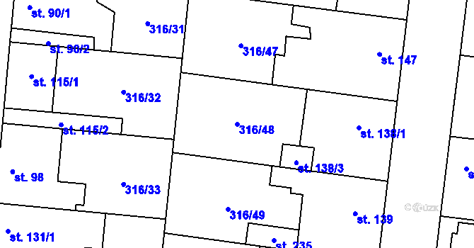 Parcela st. 316/48 v KÚ Ořech, Katastrální mapa