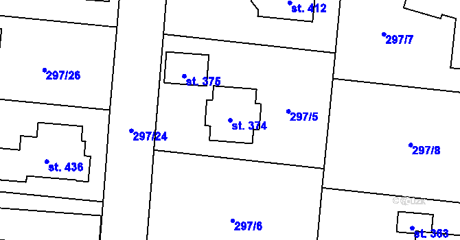 Parcela st. 374 v KÚ Ořech, Katastrální mapa
