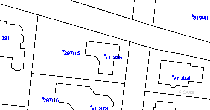Parcela st. 385 v KÚ Ořech, Katastrální mapa
