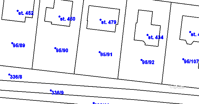 Parcela st. 95/91 v KÚ Ořech, Katastrální mapa