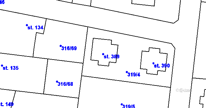 Parcela st. 389 v KÚ Ořech, Katastrální mapa