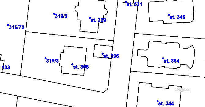 Parcela st. 396 v KÚ Ořech, Katastrální mapa