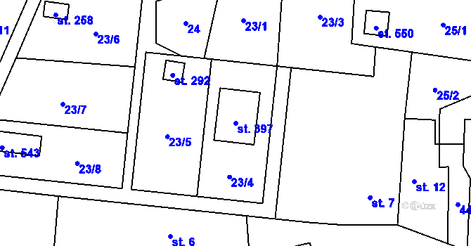 Parcela st. 397 v KÚ Ořech, Katastrální mapa