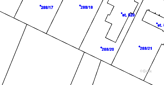Parcela st. 288/37 v KÚ Ořech, Katastrální mapa