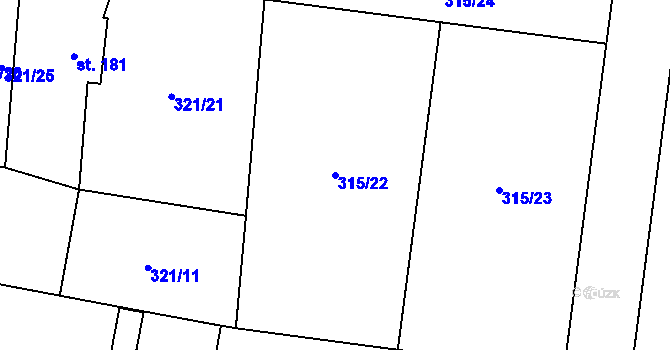 Parcela st. 315/22 v KÚ Ořech, Katastrální mapa