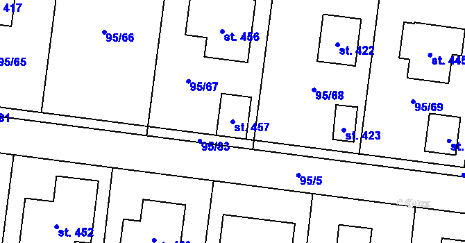 Parcela st. 457 v KÚ Ořech, Katastrální mapa
