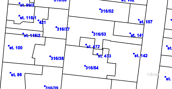 Parcela st. 472 v KÚ Ořech, Katastrální mapa