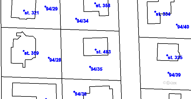 Parcela st. 483 v KÚ Ořech, Katastrální mapa