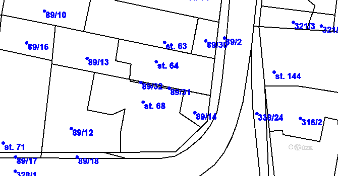 Parcela st. 89/31 v KÚ Ořech, Katastrální mapa