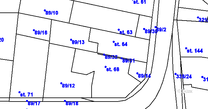 Parcela st. 89/32 v KÚ Ořech, Katastrální mapa