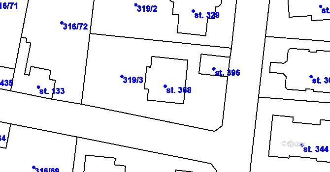 Parcela st. 368 v KÚ Ořech, Katastrální mapa