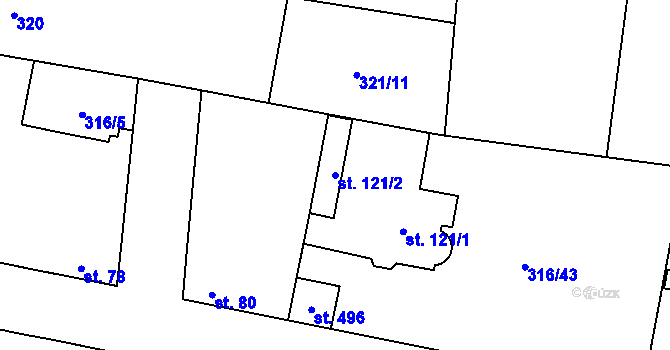 Parcela st. 121/2 v KÚ Ořech, Katastrální mapa