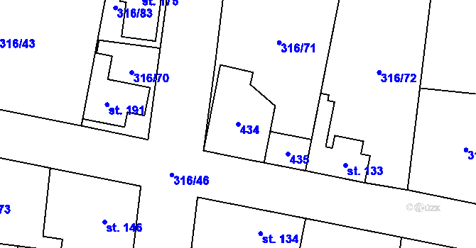 Parcela st. 434 v KÚ Ořech, Katastrální mapa