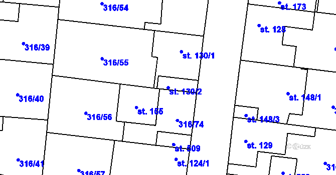 Parcela st. 130/2 v KÚ Ořech, Katastrální mapa