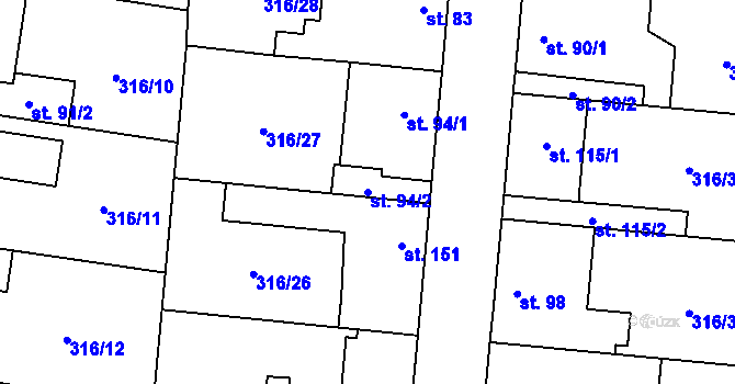 Parcela st. 94/2 v KÚ Ořech, Katastrální mapa