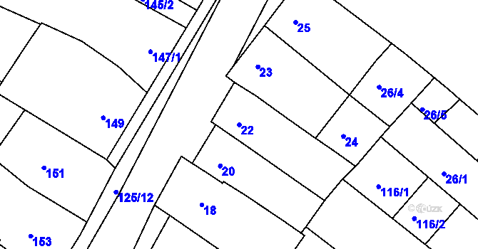 Parcela st. 22 v KÚ Ořechov, Katastrální mapa