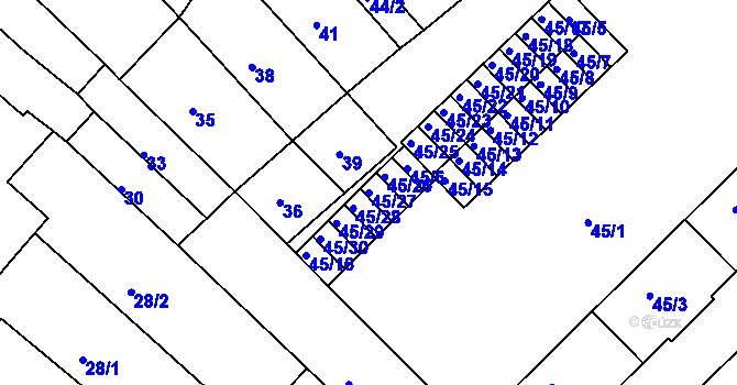 Parcela st. 45/27 v KÚ Ořechov, Katastrální mapa