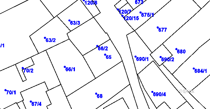 Parcela st. 65 v KÚ Ořechov, Katastrální mapa