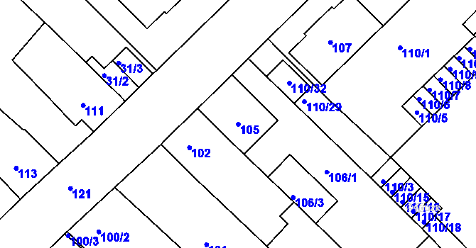 Parcela st. 105 v KÚ Ořechov, Katastrální mapa