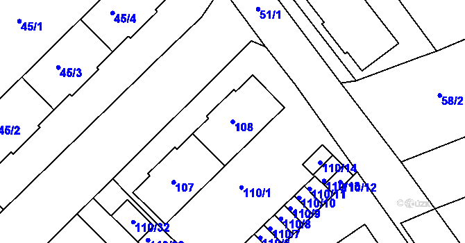 Parcela st. 108 v KÚ Ořechov, Katastrální mapa