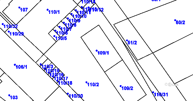 Parcela st. 109/1 v KÚ Ořechov, Katastrální mapa