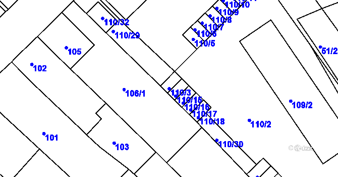 Parcela st. 110/3 v KÚ Ořechov, Katastrální mapa