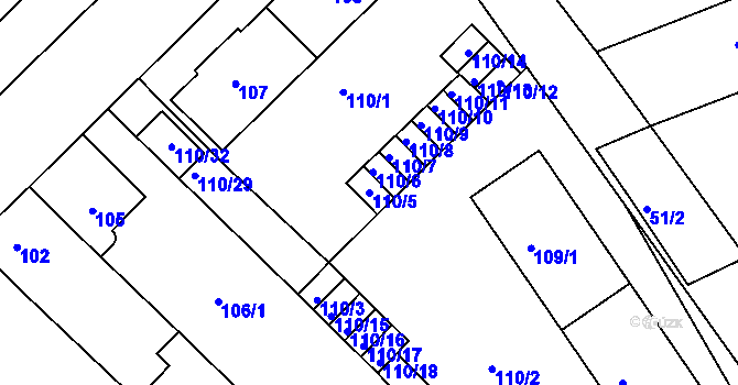 Parcela st. 110/5 v KÚ Ořechov, Katastrální mapa