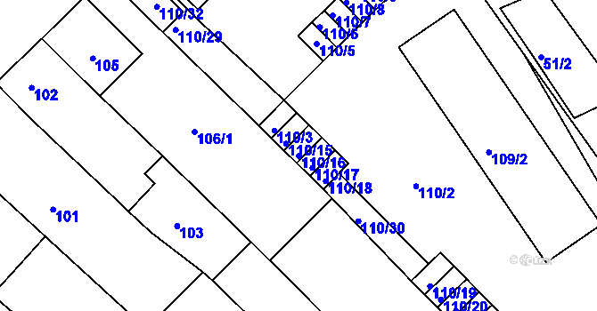 Parcela st. 110/16 v KÚ Ořechov, Katastrální mapa