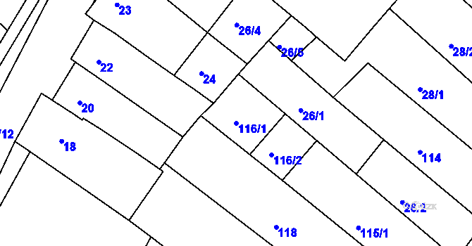 Parcela st. 116/1 v KÚ Ořechov, Katastrální mapa