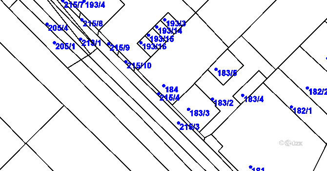 Parcela st. 184 v KÚ Ořechov, Katastrální mapa
