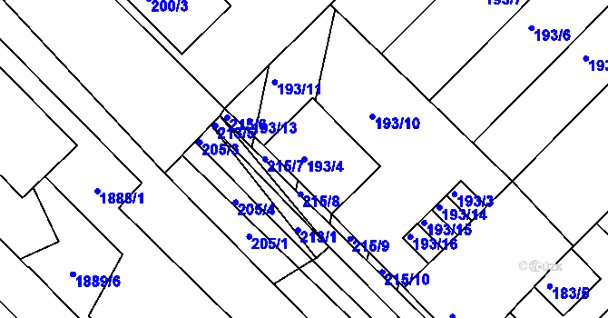 Parcela st. 193/4 v KÚ Ořechov, Katastrální mapa