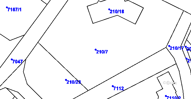 Parcela st. 210/7 v KÚ Ořechov, Katastrální mapa