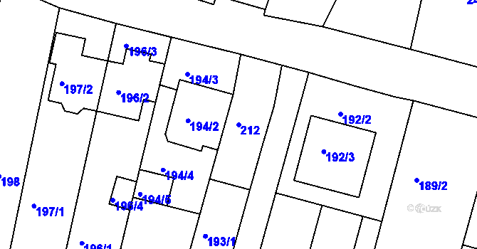 Parcela st. 212 v KÚ Ořechov, Katastrální mapa