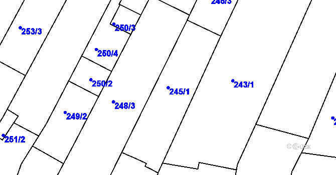 Parcela st. 245/1 v KÚ Ořechov, Katastrální mapa