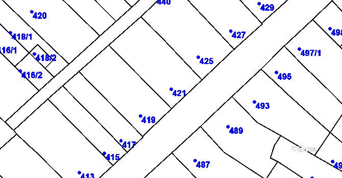 Parcela st. 421 v KÚ Ořechov, Katastrální mapa