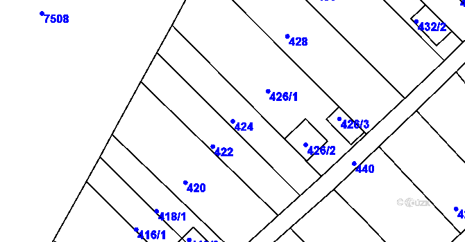 Parcela st. 424 v KÚ Ořechov, Katastrální mapa