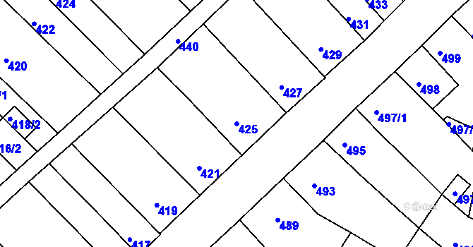 Parcela st. 425 v KÚ Ořechov, Katastrální mapa