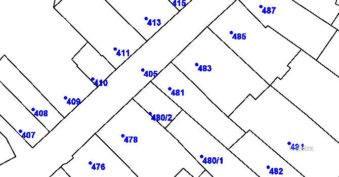 Parcela st. 481 v KÚ Ořechov, Katastrální mapa