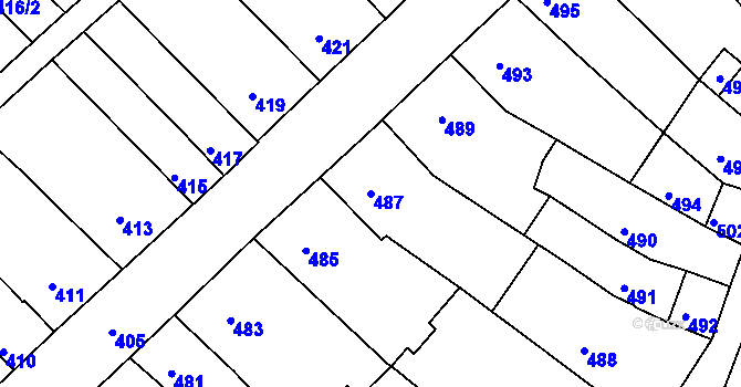 Parcela st. 487 v KÚ Ořechov, Katastrální mapa