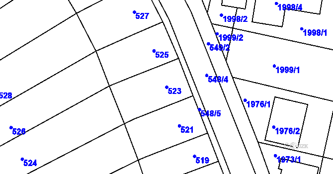 Parcela st. 523 v KÚ Ořechov, Katastrální mapa
