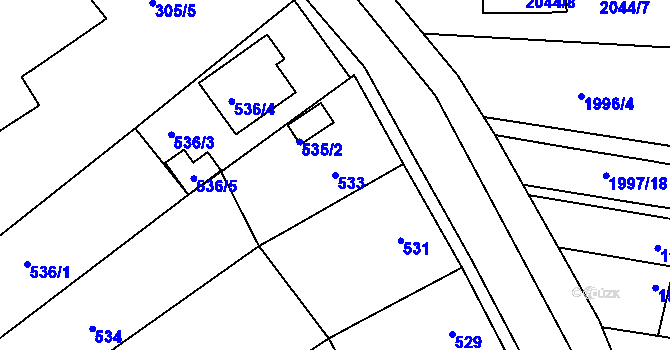 Parcela st. 533 v KÚ Ořechov, Katastrální mapa