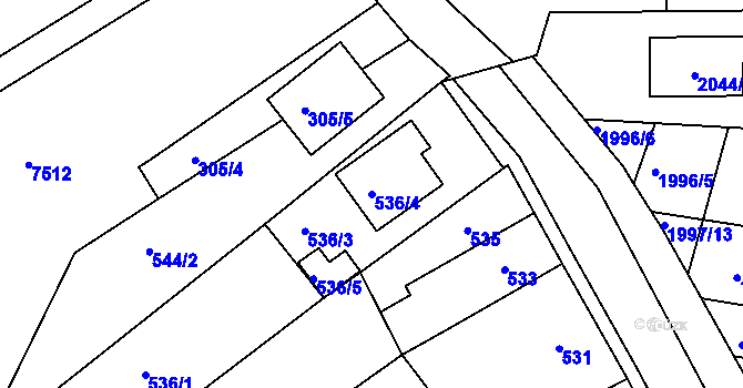 Parcela st. 536/4 v KÚ Ořechov, Katastrální mapa