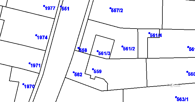 Parcela st. 561/3 v KÚ Ořechov, Katastrální mapa