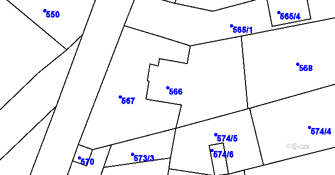Parcela st. 566 v KÚ Ořechov, Katastrální mapa