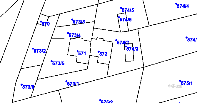 Parcela st. 572 v KÚ Ořechov, Katastrální mapa